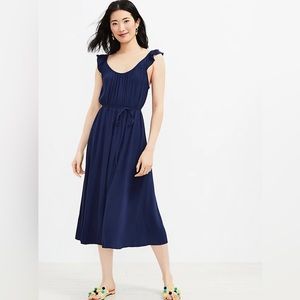 LOFT  Flutter Strap Pocket Midi Dress Sailor Navy Size XL NWT